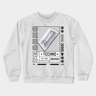 TECHNO  - Tr 909 Drum Machine (White/Grey) Crewneck Sweatshirt